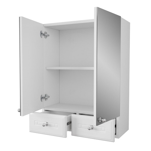 Зеркальный шкаф Merkana Валенсия 50, с двумя ящиками, двойной, белый